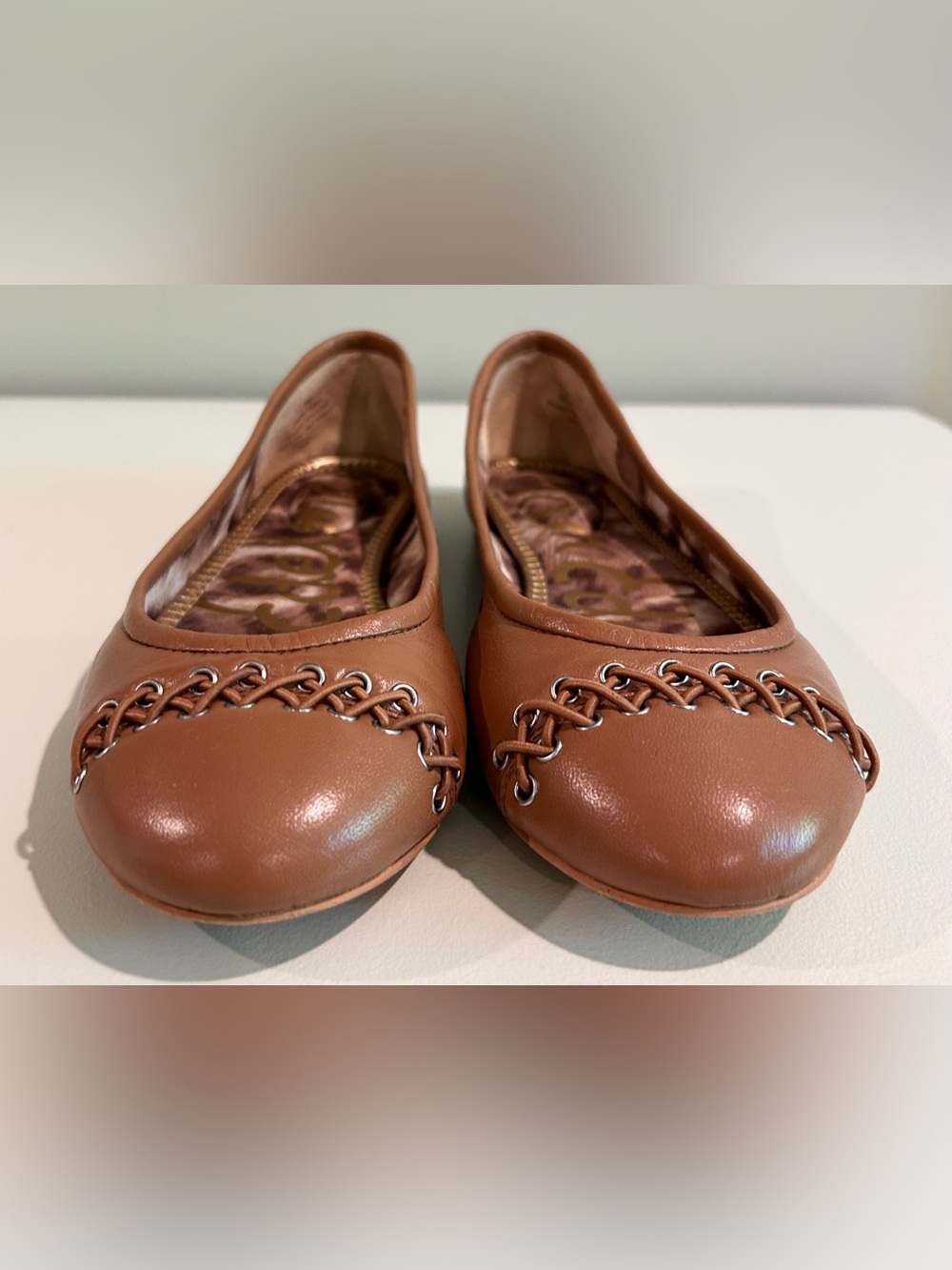 Sam Edelman Felicity Ballet Flats Brown Leather Whipstitch Shoes 7 - Picture 3 of 9